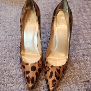 Stuart Weitzman Leopard Print Patent Pointed Pumps - Brown & Black
